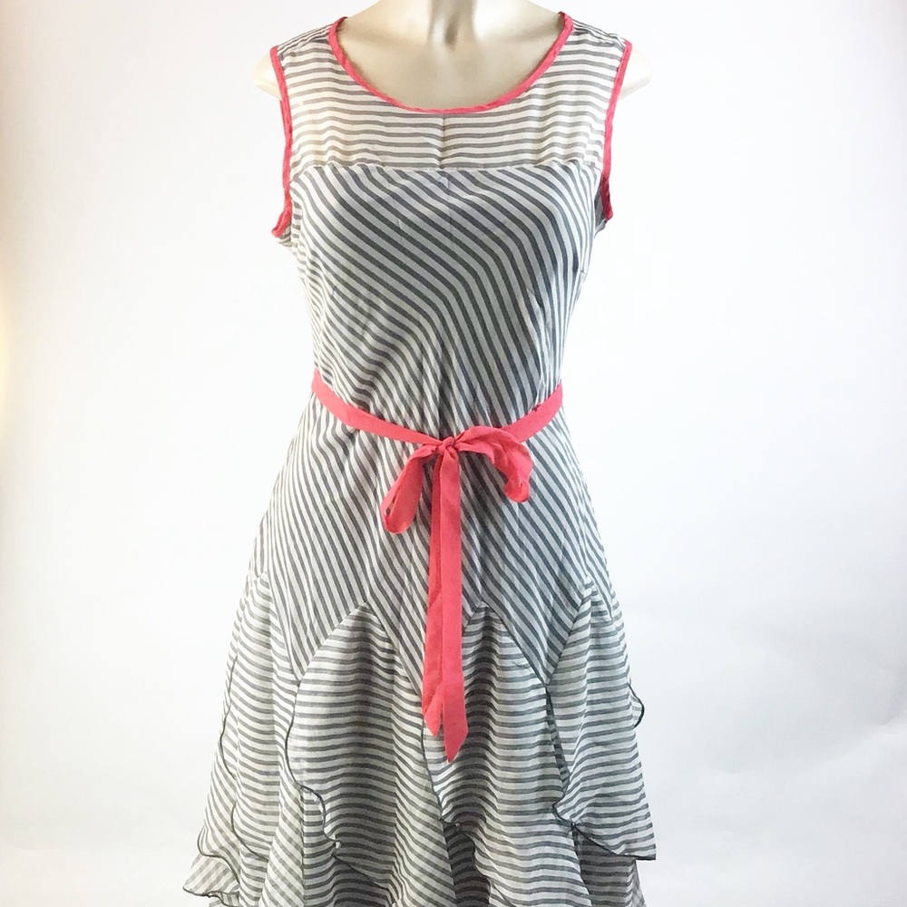 ROBBIE BEE Flapper Fit flare striped ruffle Dress Size 10